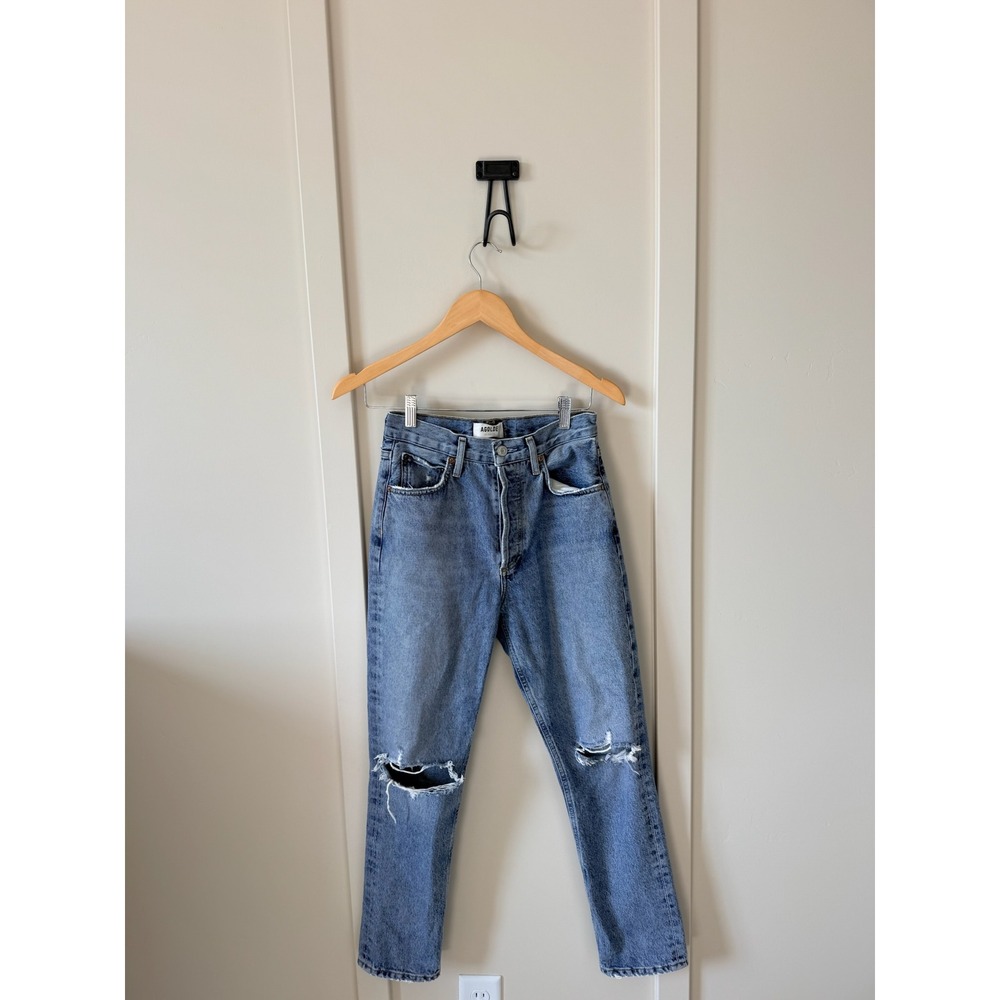 AGOLDE Jamie High Rise Classic Straight Leg Distressed Jeans Blue 24
